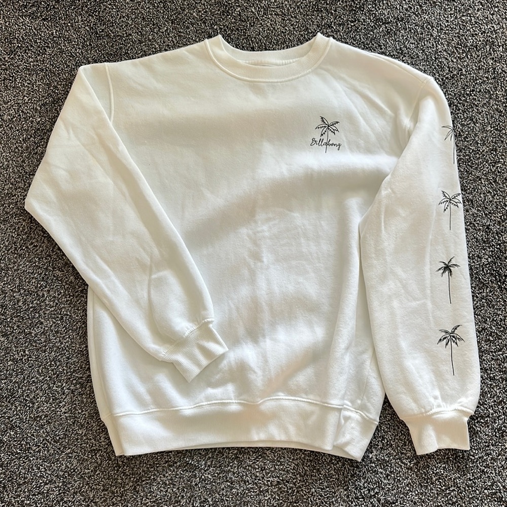 Billabong White Crew Neck Sweatshirt with Palm Trees